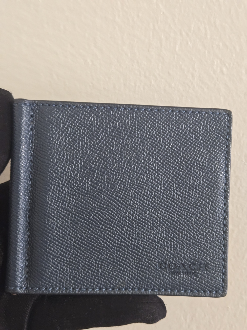 Coach men's bifold wallet in dark blue leather